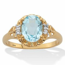 PalmBeach Jewelry Gold-Plated Sterling Silver Oval Cut Blue and White Topaz Ring - £64.33 GBP