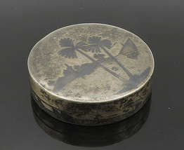 MIDDLE EAST 925 Silver - Vintage Antique Oxidized Palm Trees Pill Box - TR2924 - £118.13 GBP