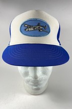 Blue &amp; White Hat Cap with 4 Propeller Airplane Patch Mesh Snapback Made Taiwan - £12.73 GBP