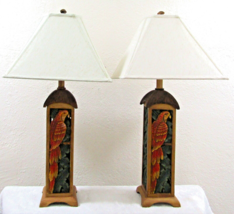 Matched Pair Tommy Bahama Parrot Motif Table Lamps with Custom Linen Shades - £318.41 GBP