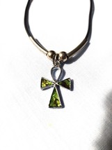Ancient Eternal Life Ankh W Paua Shell Inlay Pendant 16&quot; Bead Accented Necklace - £5.09 GBP