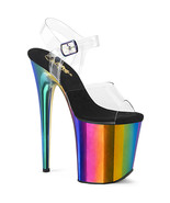 PLEASER FLAMINGO-808RC Sexy Rainbow Chrome 8&quot; Heel Platform Ankle Strap ... - $1,616.10 MXN