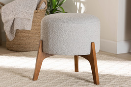 Casanova Japandi Light Gray Boucle Fabric and Walnut Brown Ottoman Foots... - $2,177.43 MXN