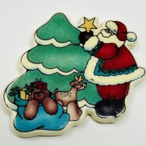 Vintage Christmas Holiday Fridge Magnet Santa Decorating Tree 2.25” x 2”... - £9.98 GBP