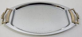 I) Vintage Kromex Silver Gold Tone Handle Oval Serving Tray Platter - £9.47 GBP