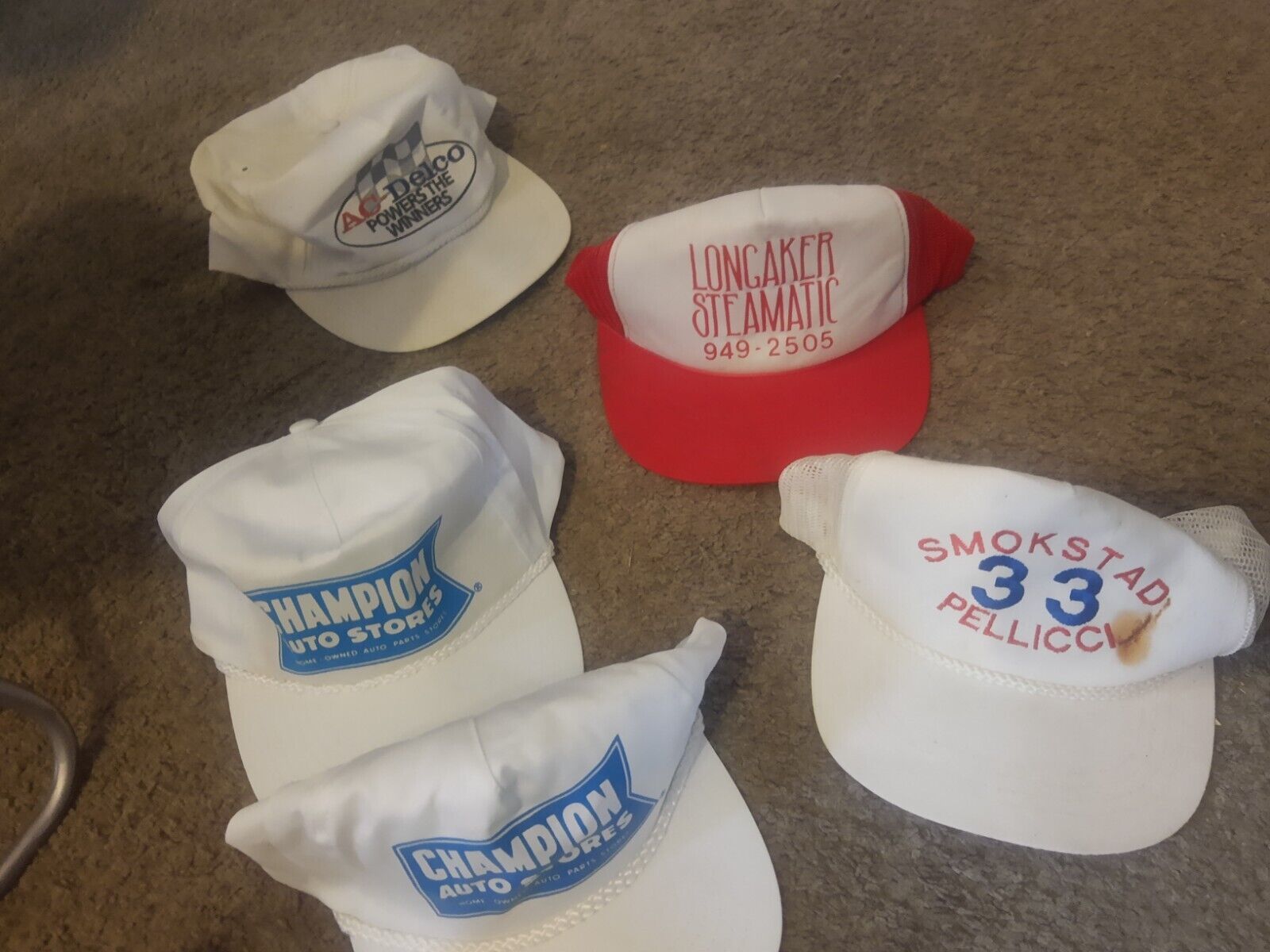 Primary image for VTG  LOT of 5 / 90's 80's Racing AC Delco Champion Smokstad Hat Cap Trucker OSFA