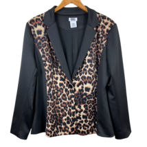 Monroe Main Blazer Jacket Womens 14 Black Leopard Print 1-Button Office Career - £15.73 GBP