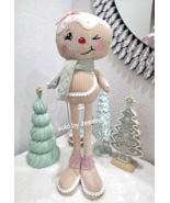 Christmas Gingerbread Pastel Sage Green Girl Winking Doll Shelf Sitter - $49.49
