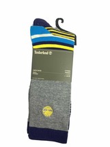 Timberland Blue/Yellow/Gray Striped 2 Pairs Crew Men’s Socks A1ECF-J38 - £9.00 GBP