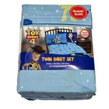 Toy Story 4 Twin Sheet Set Super Soft Blue Fitted Flat &amp; Pillowcase - $35.99