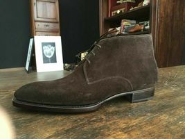 Men&#39;s Dark Brown Ankle Suede Leather Chukka Boots Men Dress Leather Chukka Boots - £101.67 GBP