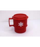 Vintage Tupperware Red Christmas Stackable Coffee Mug Cup w/ Coaster Lid - $8.41