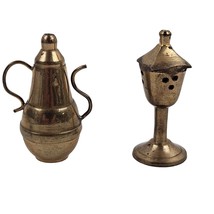 Brass Miniature Figurines Coffee Pot Lantern Home Decor 2.5 inch Vintage - $15.84