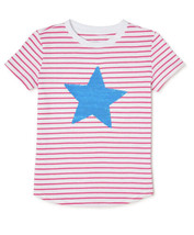 Wonder Nation Sequin Embellished Star T-Shirts Girls Pink White Stripe Sz M 7-8 - £15.92 GBP