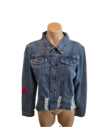 S.P.I. COUTURE Distressed Jean Jacket w/ Red Heart on Sleeve &amp; Crystal @... - $155.00