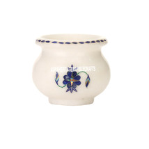 2&quot;x2.5&#39;&#39; White Marble Flower Pot Lapis Lazuli Inlay Marquetry Decor Gift... - $225.13