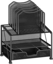 Simple Trending Mesh Desk Organizer With Sliding Drawer, Double Tray With, Black - $33.99