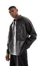 Bershka Herren Kunstleder Gewaschen Jacke IN Gunmetal (ccc420) - $58.70