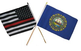 AES 12x18 12&quot;x18&quot; Wholesale Combo USA Red Line &amp; State New Hampshire Stick Flag - £8.72 GBP