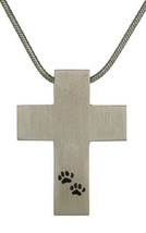 Stainless Steel Pewter Cross with Paws and Chain Funeral Cremation Urn for Ashes - £63.94 GBP