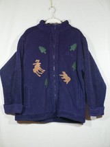 Vtg Northern Reflections Full Zip Fleece Women&#39;s Purple Embroidered Moose Large - £23.97 GBP