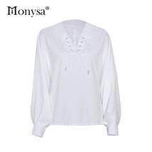 Elegant White Casual Shirt Women 2020 Spring Summer Batwing Long Sleeve Loose To - £152.81 GBP