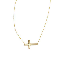 14K Solid Yellow Gold Sideways Cross Religious Adjustable Necklace 16&quot;-18&quot; - £277.11 GBP