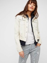 New Free People Double Weave Denim Jacket  $148 SMALL White Liberty Wash - £52.80 GBP