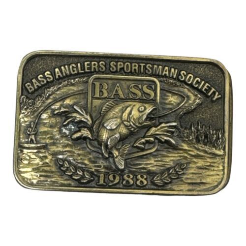 Primary image for Belt Buckle Vintage 1988 BASS Bass Anglers Sportsman Society Brass USA Made
