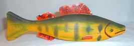 Vintage Carved Wood &amp; Metal Polychrome Painted Folk Art Yellow Perch Fish Decoy - £55.82 GBP
