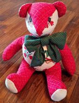 Patchwork Christmas Teddy Bear Red/Green Hanky in Pocket Rocking Horse Pattern - £19.88 GBP