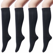 Women&#39;S 4 Pairs Cotton Knee High Casual Solid Knit Socks, A Black(4 Pairs) - £22.13 GBP