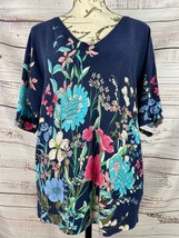 Talbots Floral Top Womens M Short Sleeve V Neck Vibrant Colorful Art to ... - $14.40