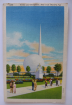 New York Worlds Fair Postcard Trylon And Perisphere Linen Vintage People 1939 - £7.41 GBP
