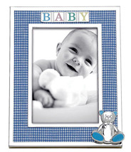 Reed &amp; Barton B-A-B-Y Boy Blue/Silverplate Photo Frame 4x6&quot; with 3-D Bear New - £26.03 GBP