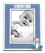Reed &amp; Barton B-A-B-Y Boy Blue/Silverplate Photo Frame 4x6&quot; with 3-D Bea... - £26.00 GBP