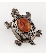 Sterlingsilber Schildkröten-Filigran-Brosche Mit Cognac Bernstein Akzent - $2,876.90 MXN