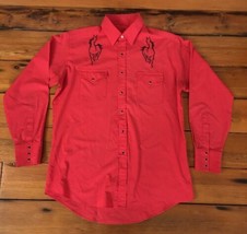 Vtg Western Rodeo Cowboy Long Sleeve Snap Down Embroidered Horses Shirt 47.5&quot; - £47.20 GBP