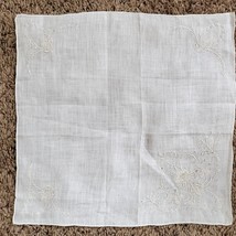 Vintage Handkerchief Beige Floral Approx 11x11 Inch Collectible - $13.10