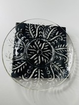 Glass Platter Serving Clear Divided Swirled Sections Dot Leaf Home - $17.02