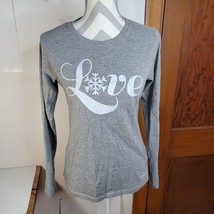 Womans Life is Good Gray Love Snowflake Long Sleeve T Shirt Size Small - £12.23 GBP