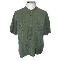 Erin London Olive Green Button Front Short Sleeve Utilitarian Top Women’... - £18.25 GBP