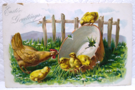 Tucks Easter Greetings Postcard Baby Chicks Hen Fence Series 111 Embossed TEARS - £6.35 GBP