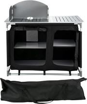 Vevor Aluminum Portable Camping Kitchen Detachable Windscreen Storage, Black - £76.71 GBP