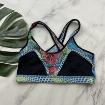Luli Fama Fit Womens Sport Bra Size S Blue Black Retro Tattoo Print Mesh - $313.53 MXN