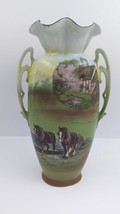 Antique Victoria Austria Porcelain Vase w/ Horses Double Handled c1904-18 - £49.48 GBP