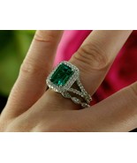 4ct Grün Labor Erstellt Smaragd Braut Set Ring Vintage Band 14k Weiß Ver... - £156.00 GBP