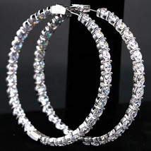 14K White Gold Plated 3.50 Carat Round Cut Moissanite Inside-Out Hoop Earrings - $269.99