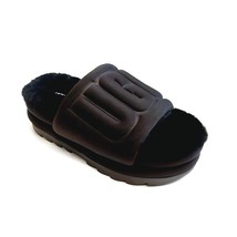 UGG Maxi Graphic Slide Sheepskin Platform Sandal Womens Size 6 Black 113... - $67.41