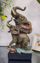 Ebros 15&quot;H Safari Jungle Elephant With Trunk Up Bust Statue On Pedestal Base - £50.76 GBP